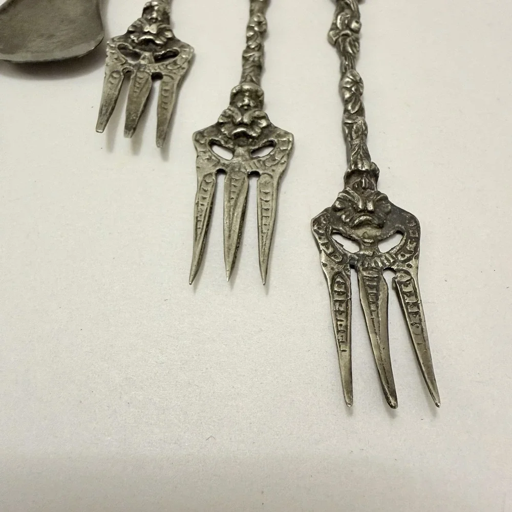 Antique Rossi Italy Flatware Silver Plated Brass Baroque Demitasse VTG Rococo